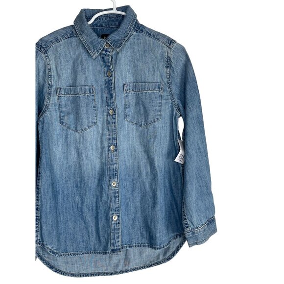 Gap Kids Girls Denim Chambray Button Down Shirt Blue Small S Long Sleeve - Picture 4 of 10